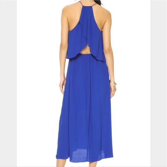 Madewell Maxi Dress Size 2 Flutter Back Overlay Midi Tiered Slit Royal Blue - Picture 3 of 16